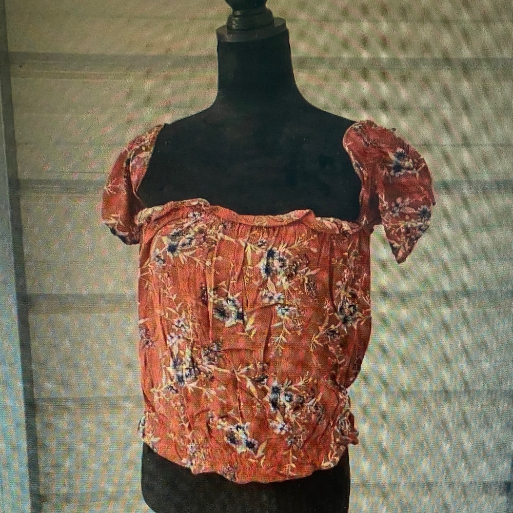 Rust Floral Smocked Peasant Top - Women